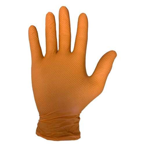 Gripsafe Disposable gloves, extra heavy duty, with grip texture, orange, 50prs/box, Medium 