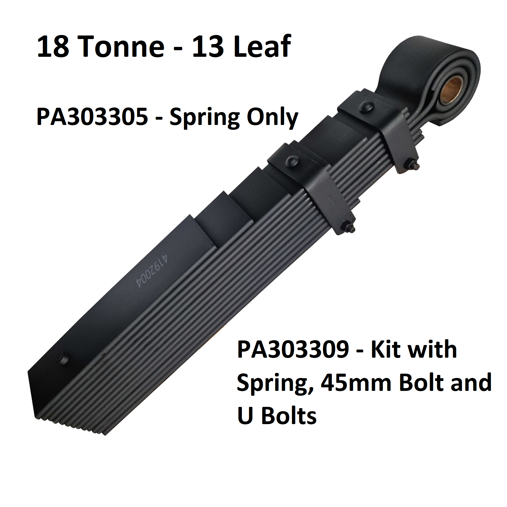 13 Leaf 18 Tonne Sprung Drawbar Kit inc. Leaf Spring, 45mm Gudgeon Pin, 3 x M30 U-bolts and 6 x Nuts